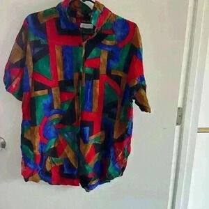 Vintage Caliche Collection Patterned Multicolored Button-Up Shirt - Medium